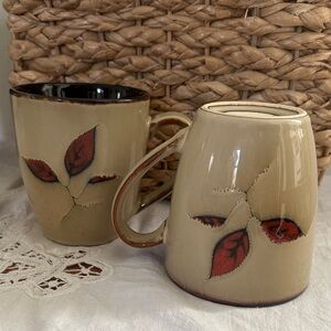Jessica McClintock Tan and Red Leaf Mugs